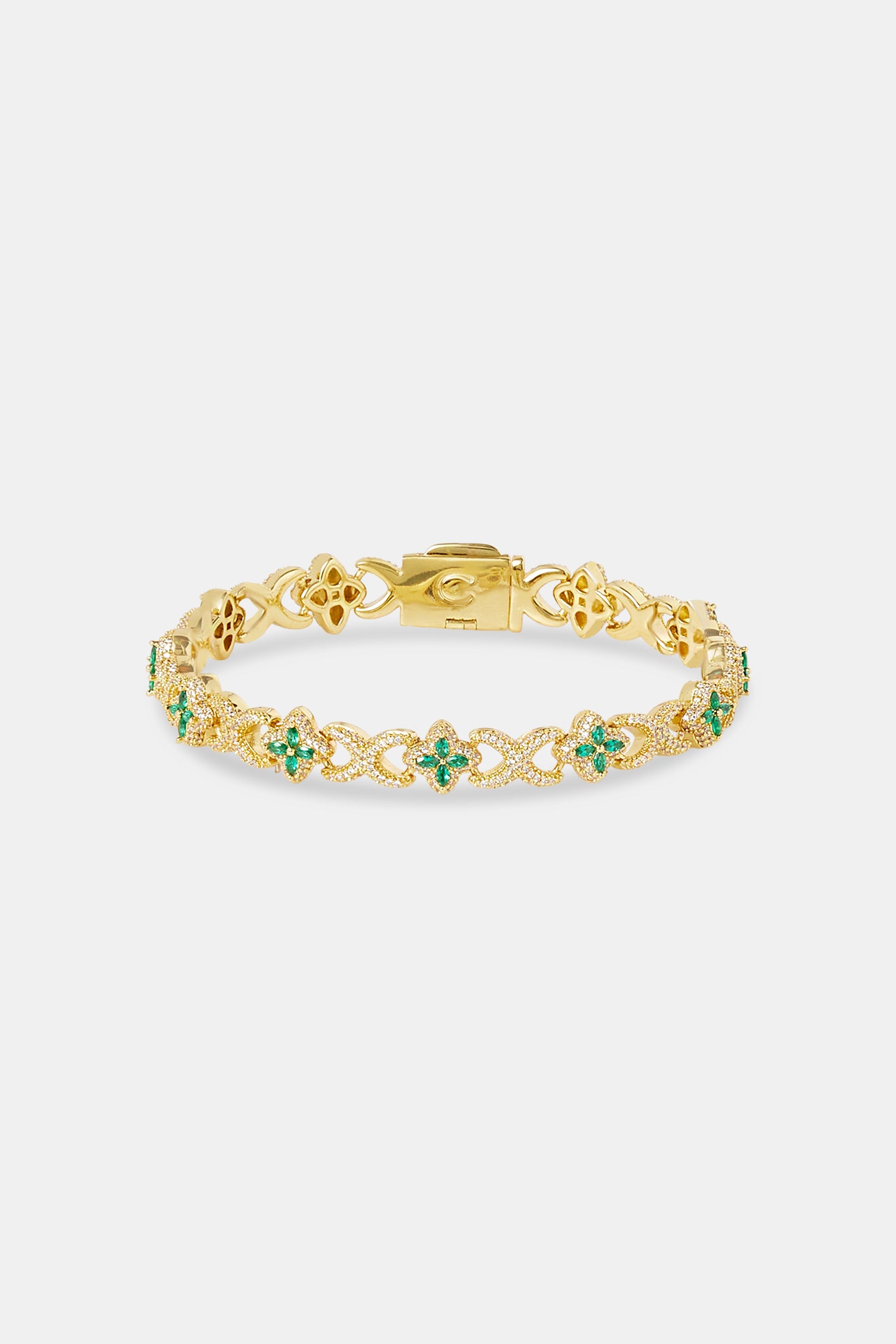 Iced Green Baguette Motif Infinity Bracelet - 10mm - Gold
