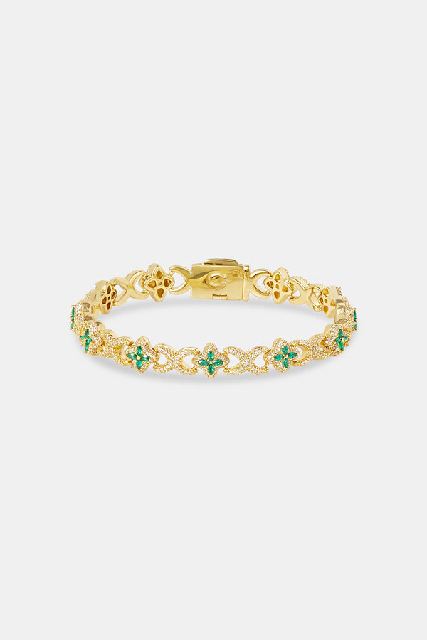 Iced Green Baguette Motif Infinity Bracelet - 10mm - Gold