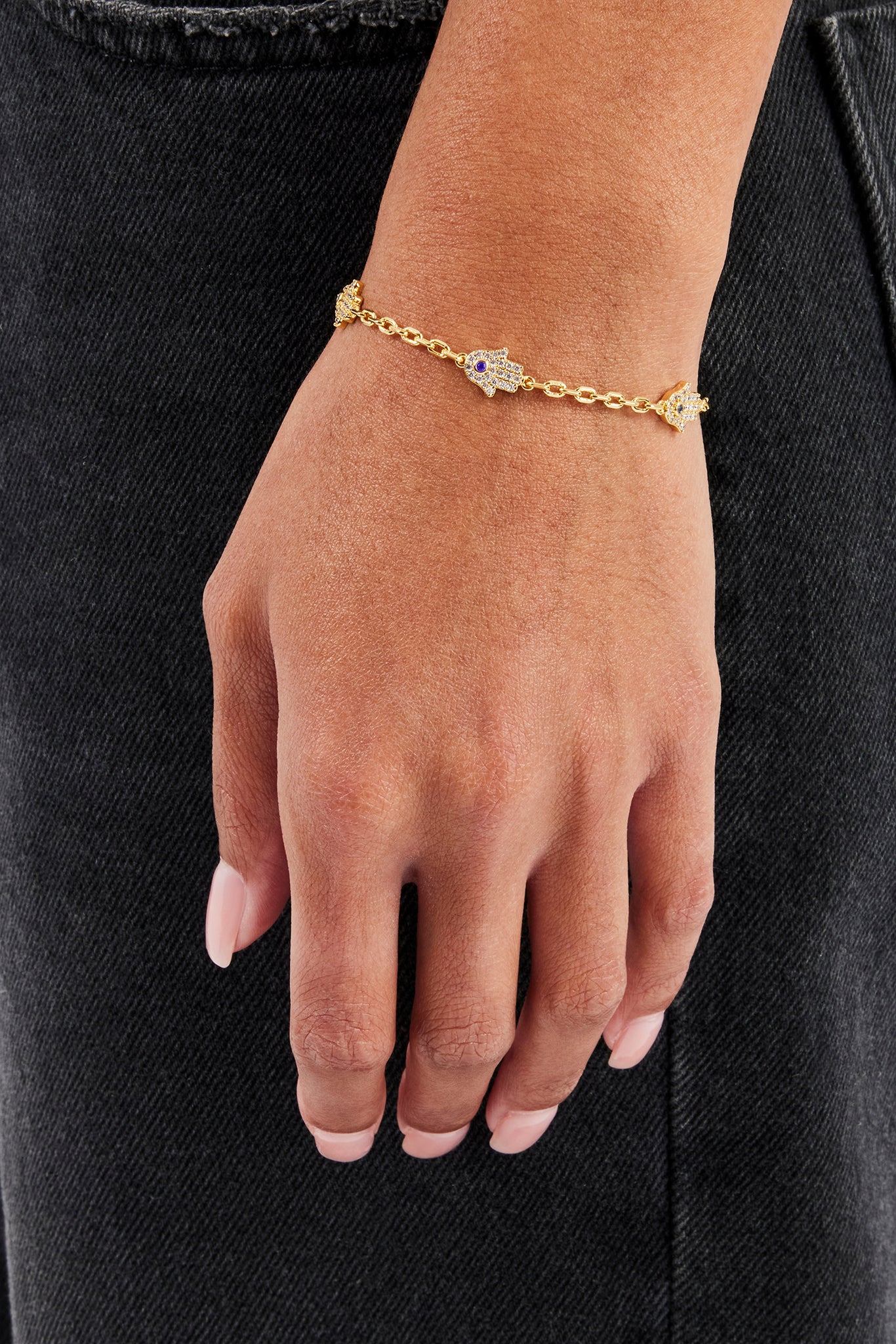 Iced Hamsa Hand Rolo Bracelet - 8mm