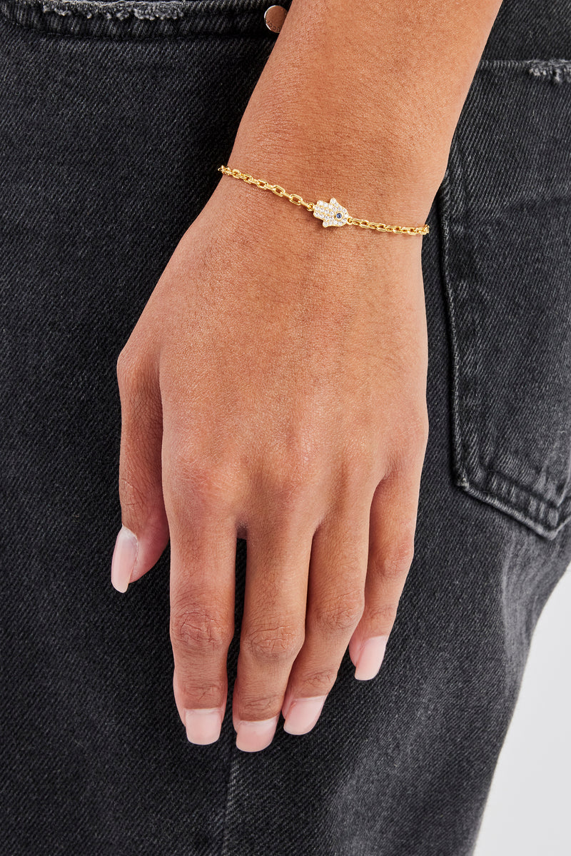 Iced Hamsa Hand Charm Rolo Bracelet - 8mm