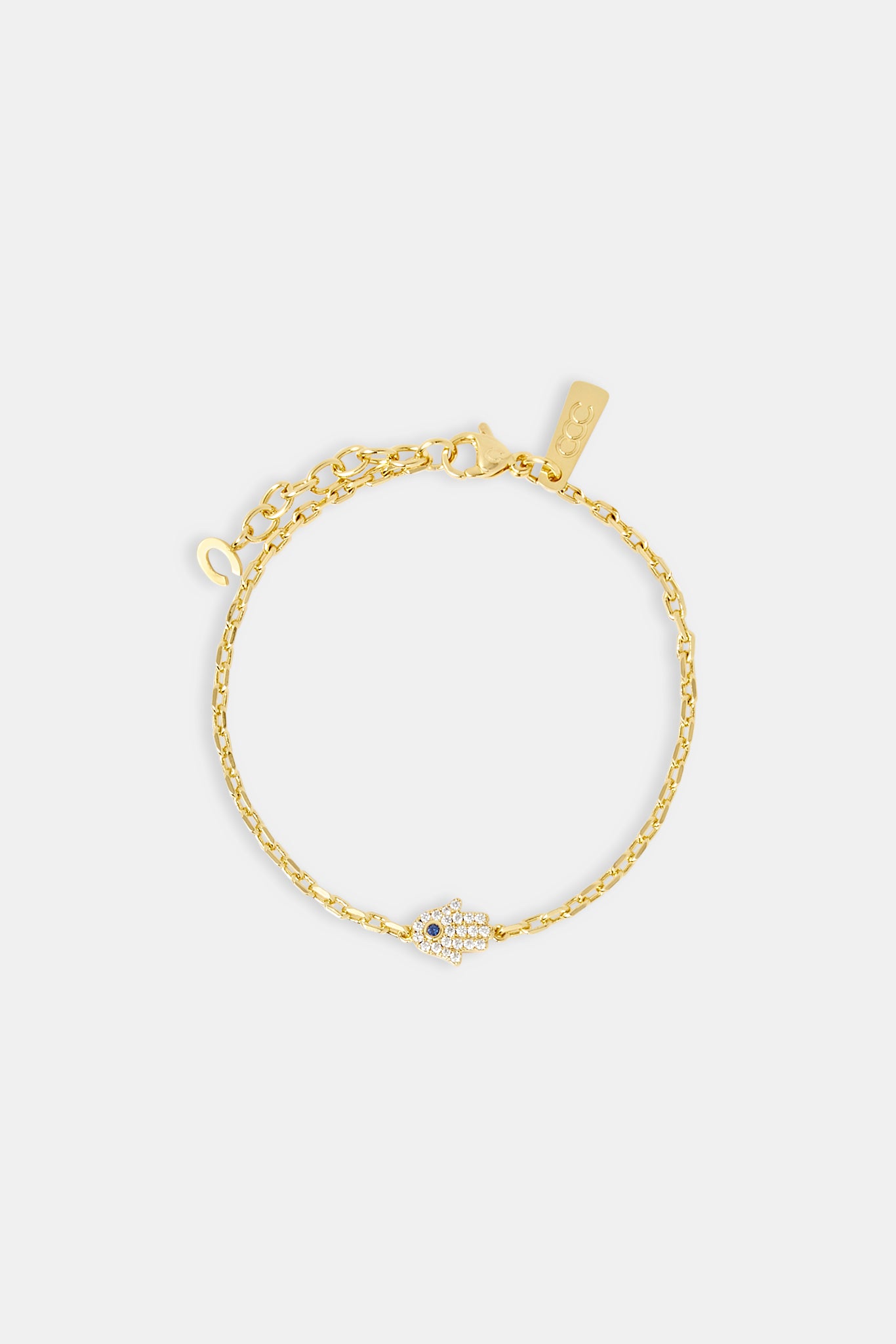 Iced Hamsa Hand Charm Rolo Bracelet - 8mm