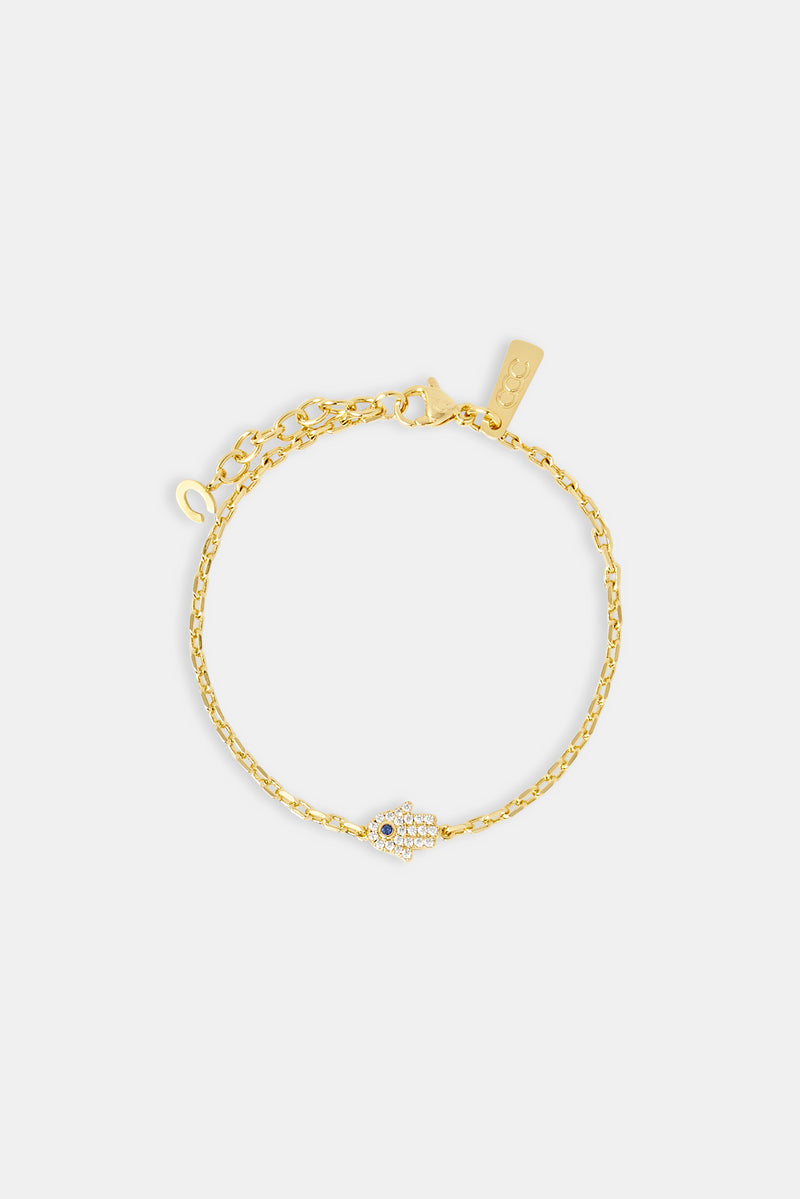 Iced Hamsa Hand Charm Rolo Bracelet - 8mm