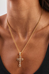 Iced Chocolate Gemstone Cross Cuban Necklace - 40mm - Gold