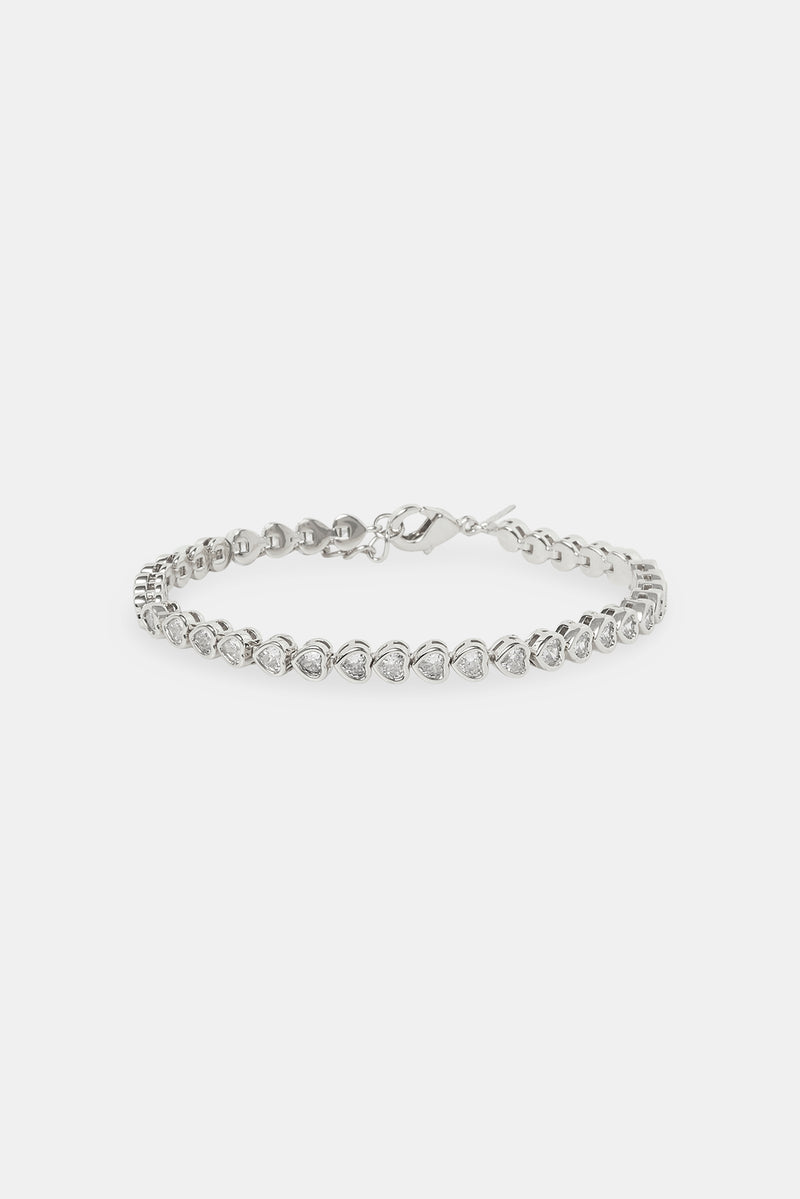 Iced Horizontal Heart Tennis Bracelet - 3mm