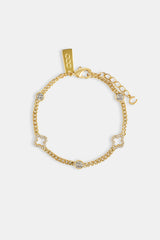 Iced Motif Outline & Gemstone Micro Cuban Bracelet - 2.5mm - Gold