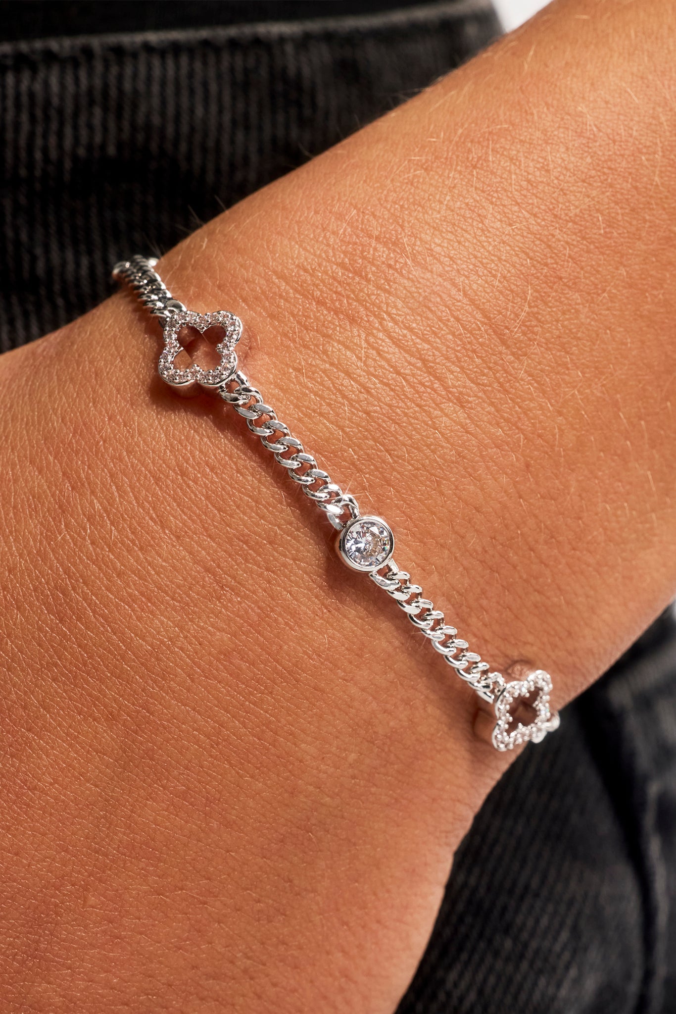 Iced Motif Outline & Gemstone Micro Cuban Bracelet - 2.5mm - White