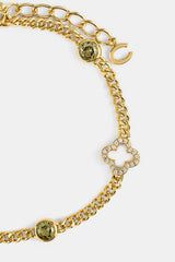 Iced Motif Outline & Green Gemstone Micro Cuban Bracelet - 2.5mm - Gold