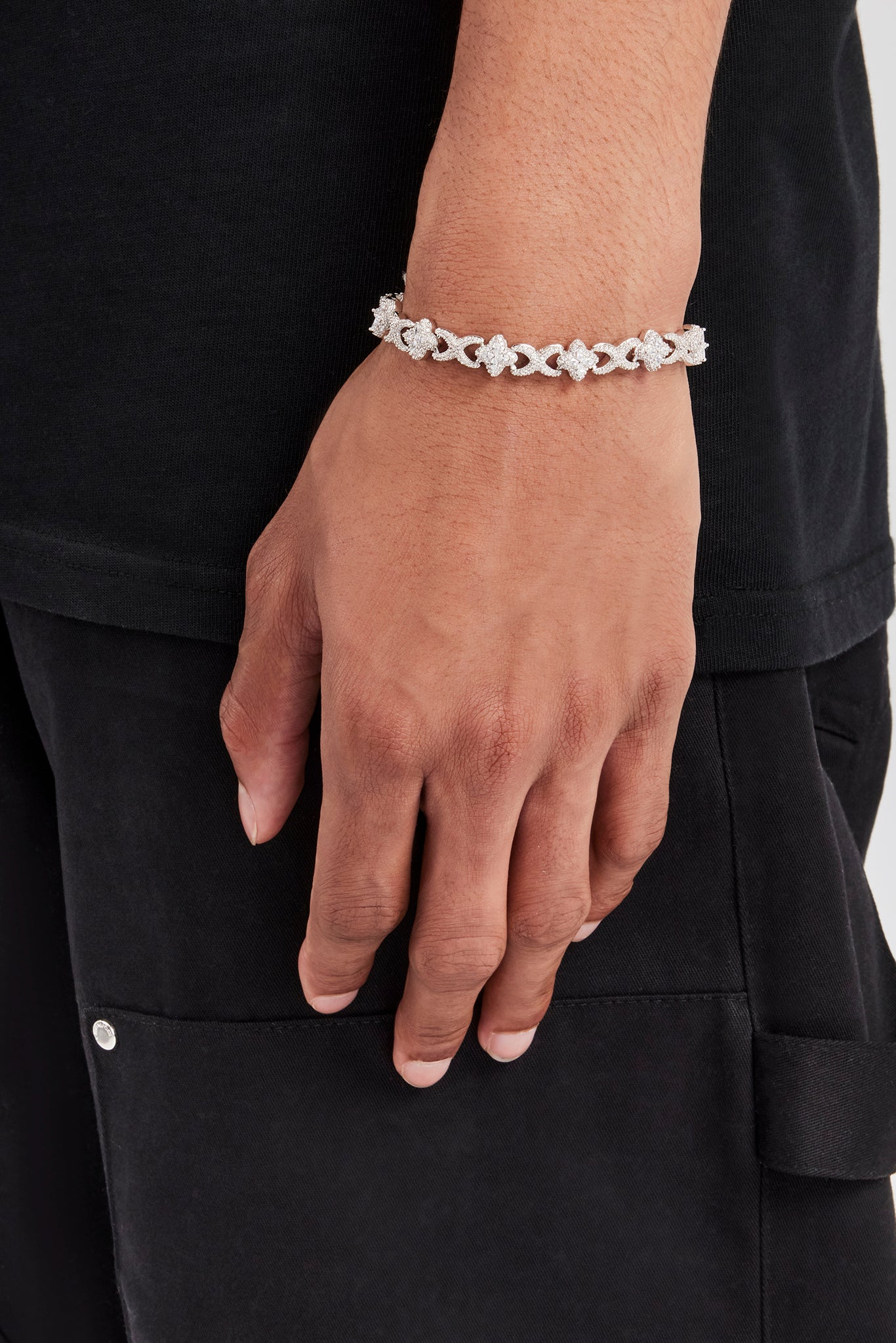 Iced Clear Baguette Motif Infinity Bracelet - 10mm