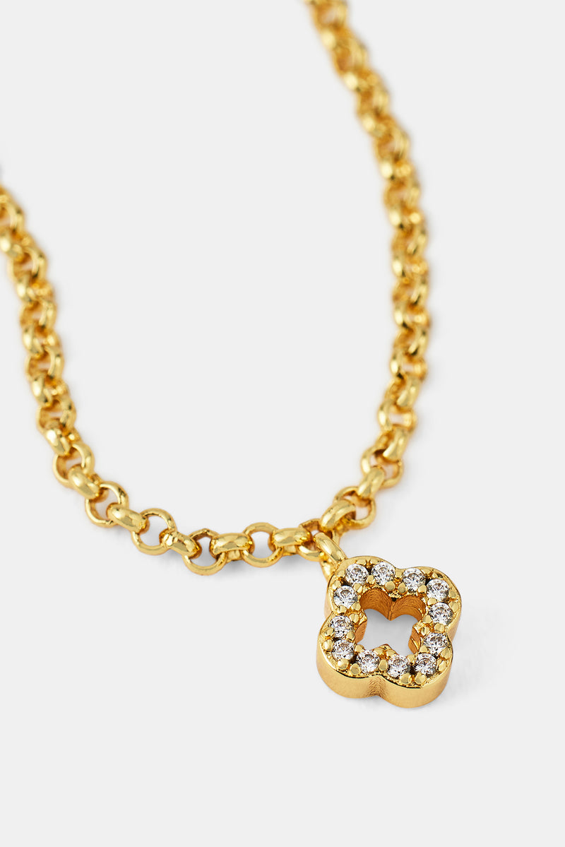 Iced Motif Outline Micro Necklace - 6mm - Gold
