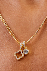 Iced Motif Outline & Gemstone Necklace - 10mm - Gold