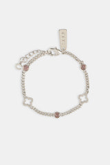 Iced Motif Outline & Pink Gemstone Micro Cuban Bracelet - 2.5mm