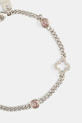 Iced Motif Outline & Pink Gemstone Micro Cuban Bracelet - 2.5mm