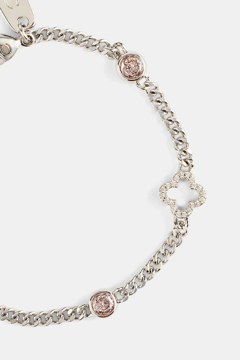 Iced Motif Outline & Pink Gemstone Micro Cuban Bracelet - 2.5mm