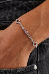 Iced Motif Outline & Pink Gemstone Micro Cuban Bracelet - 2.5mm