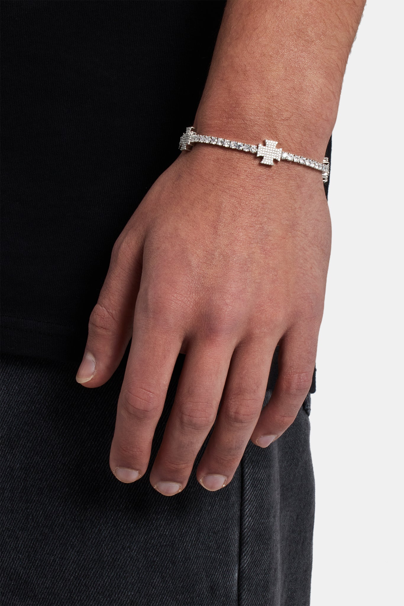 Iced Cross Motif Tennis Bracelet - 3mm
