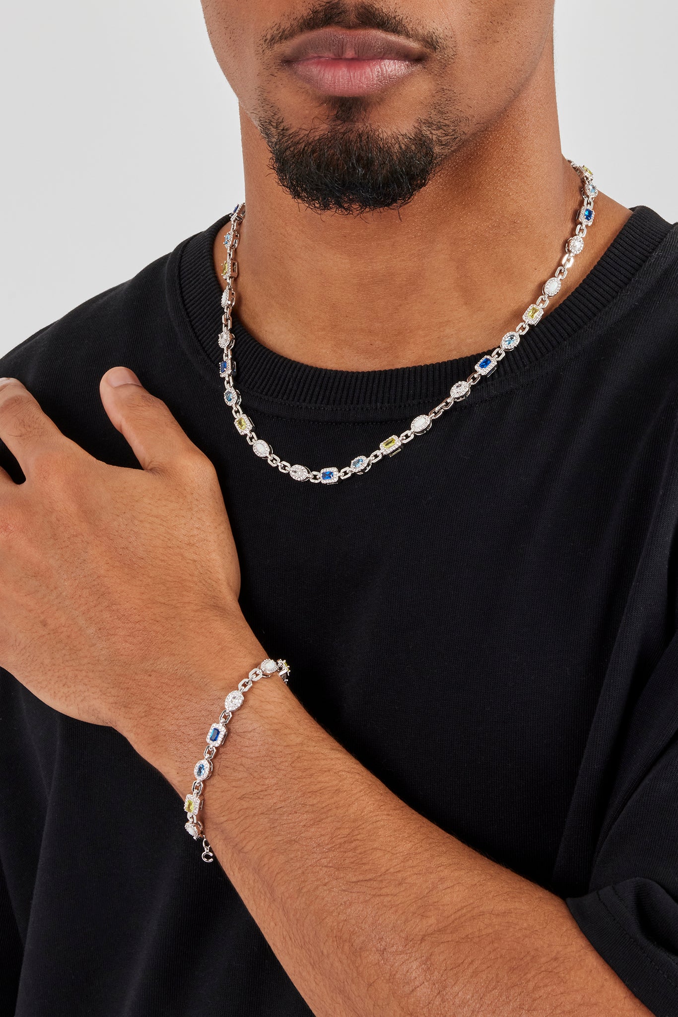 Iced Mixed Gemstone & Opal Link Chain & Bracelet - 6mm