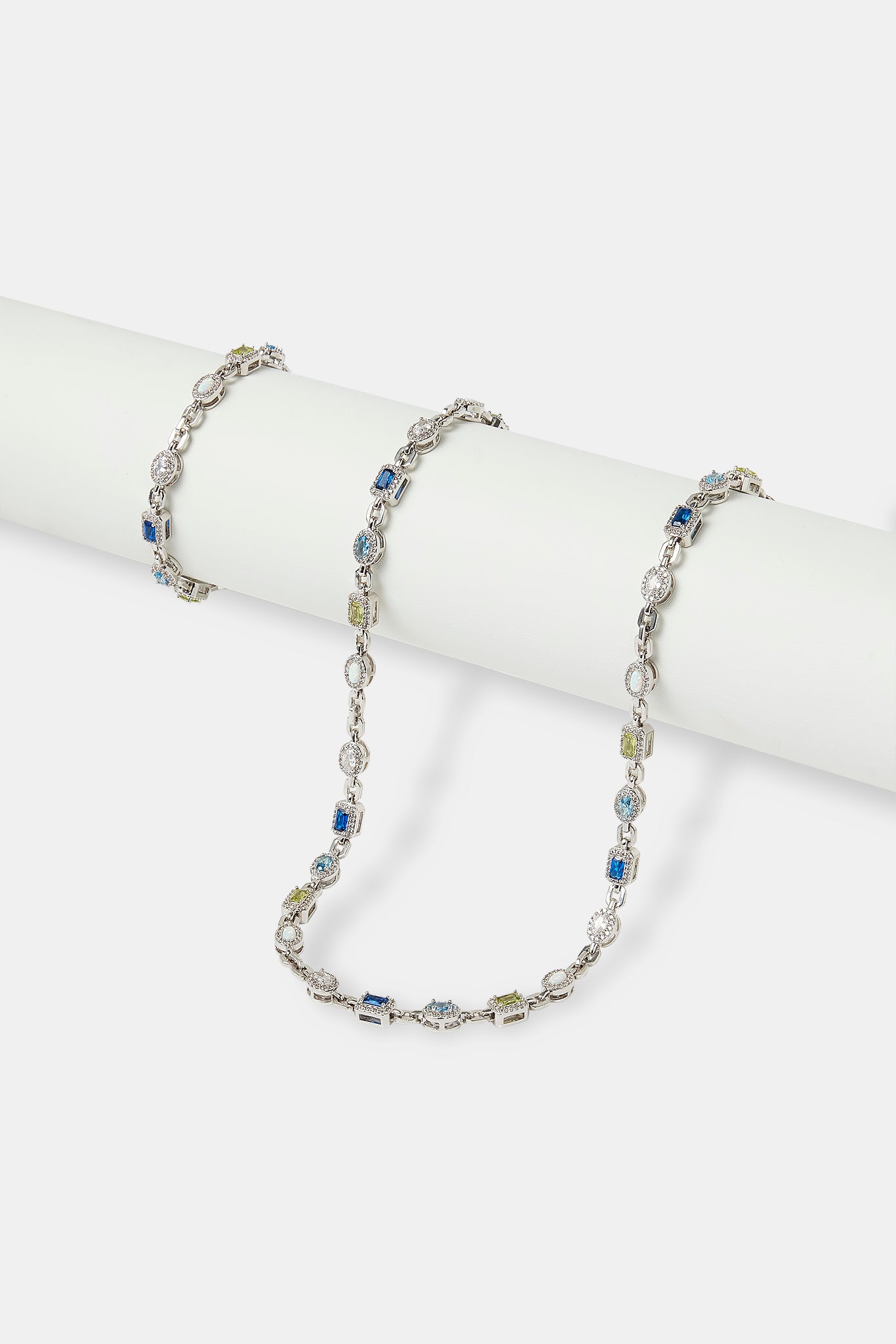 Iced Mixed Gemstone & Opal Link Chain & Bracelet - 6mm
