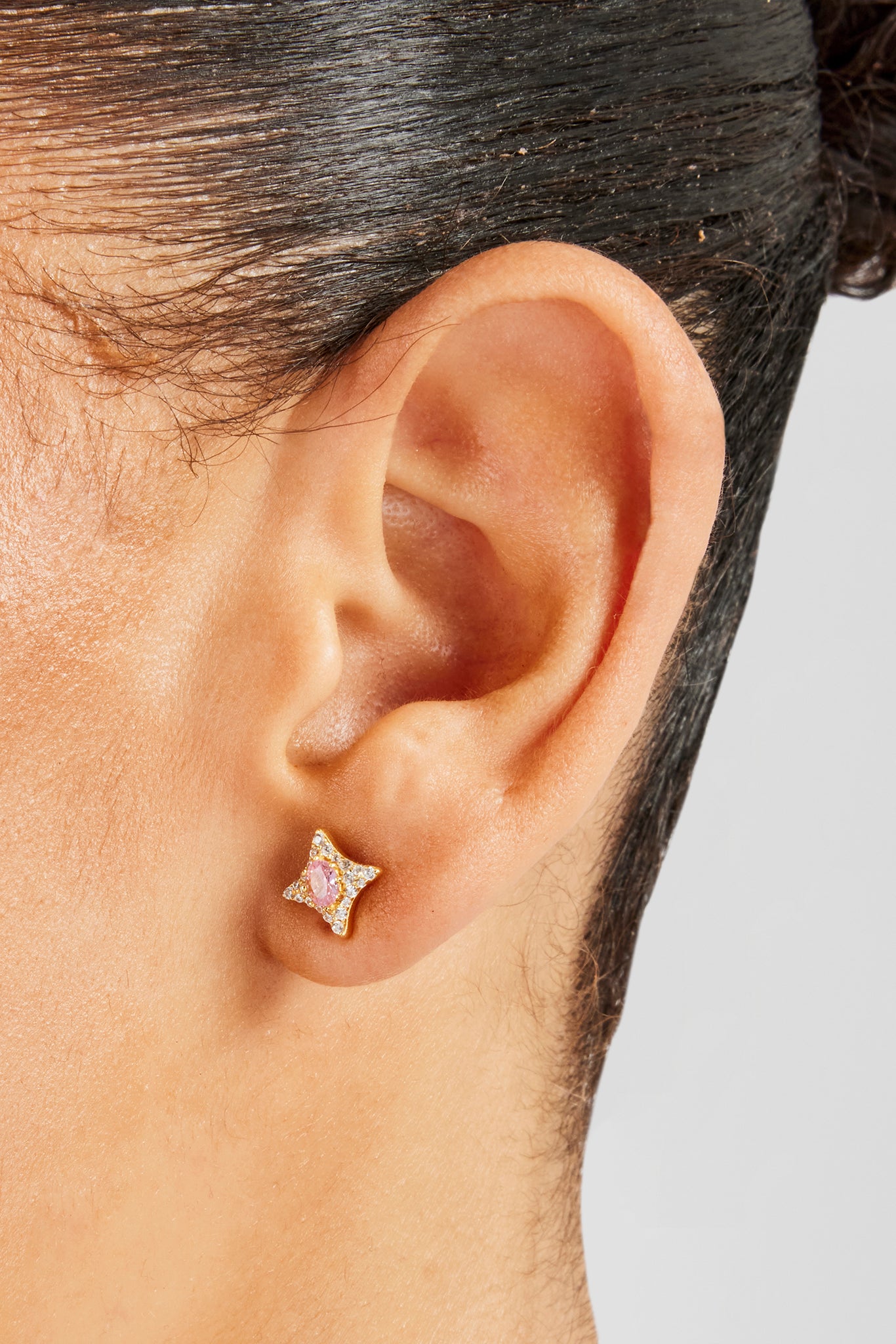 Iced Oval Pink Cz Star Earrings - 10mm