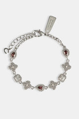Iced Pink Multi Gemstone Cuban Bracelet & Chain - 3mm - White