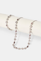 Iced Pink Multi Gemstone Cuban Bracelet & Chain - 3mm - White