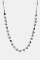 Iced Pink Multi Gemstone Cuban Bracelet & Chain - 3mm - White