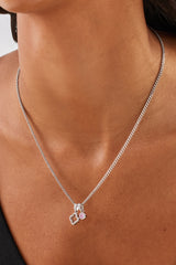 Iced Motif Outline & Pink Gemstone Necklace - 10mm - White