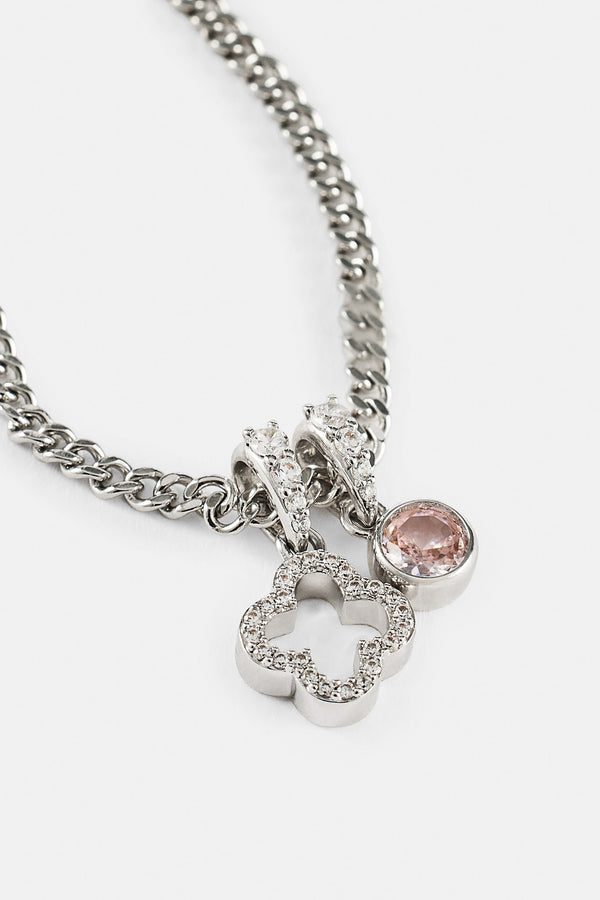 Halskette mit Eismotiv-Umriss und rosa Edelstein – 10 mm – Weiß