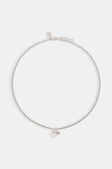 Iced Motif Outline & Pink Gemstone Necklace - 10mm - White