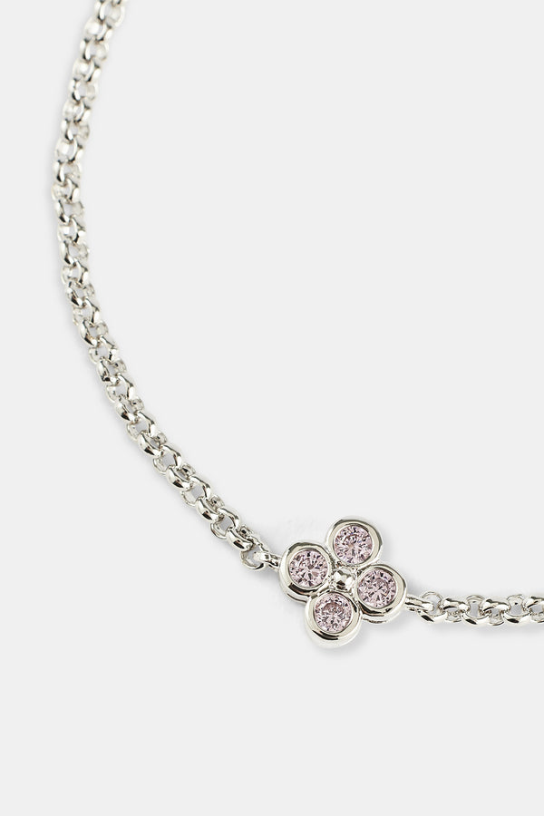 Iced Pink Motif Rolo Bracelet - 6mm - Gold