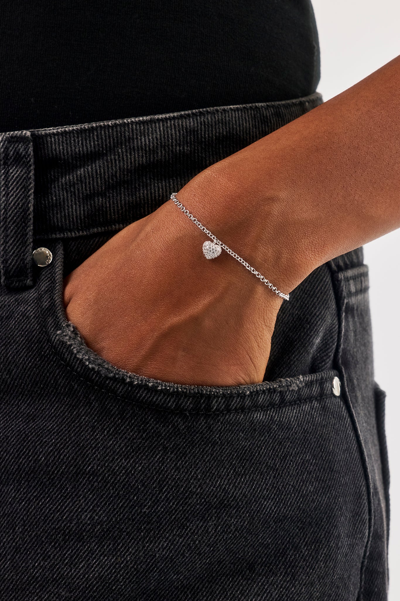 Iced Pave Heart Micro Bracelet - 6mm - White