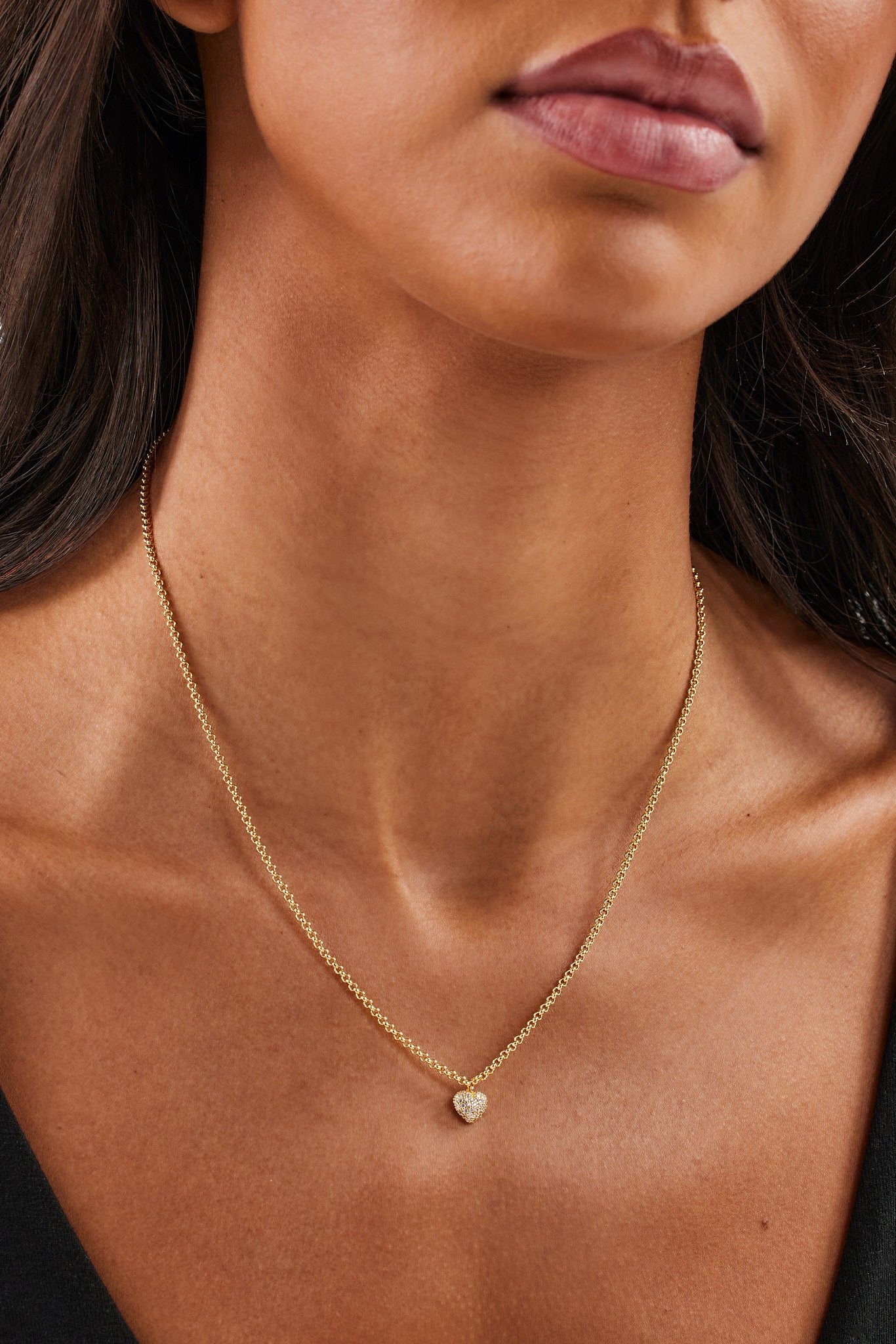 Iced Pave Herz Mikro Halskette - 6mm - Gold