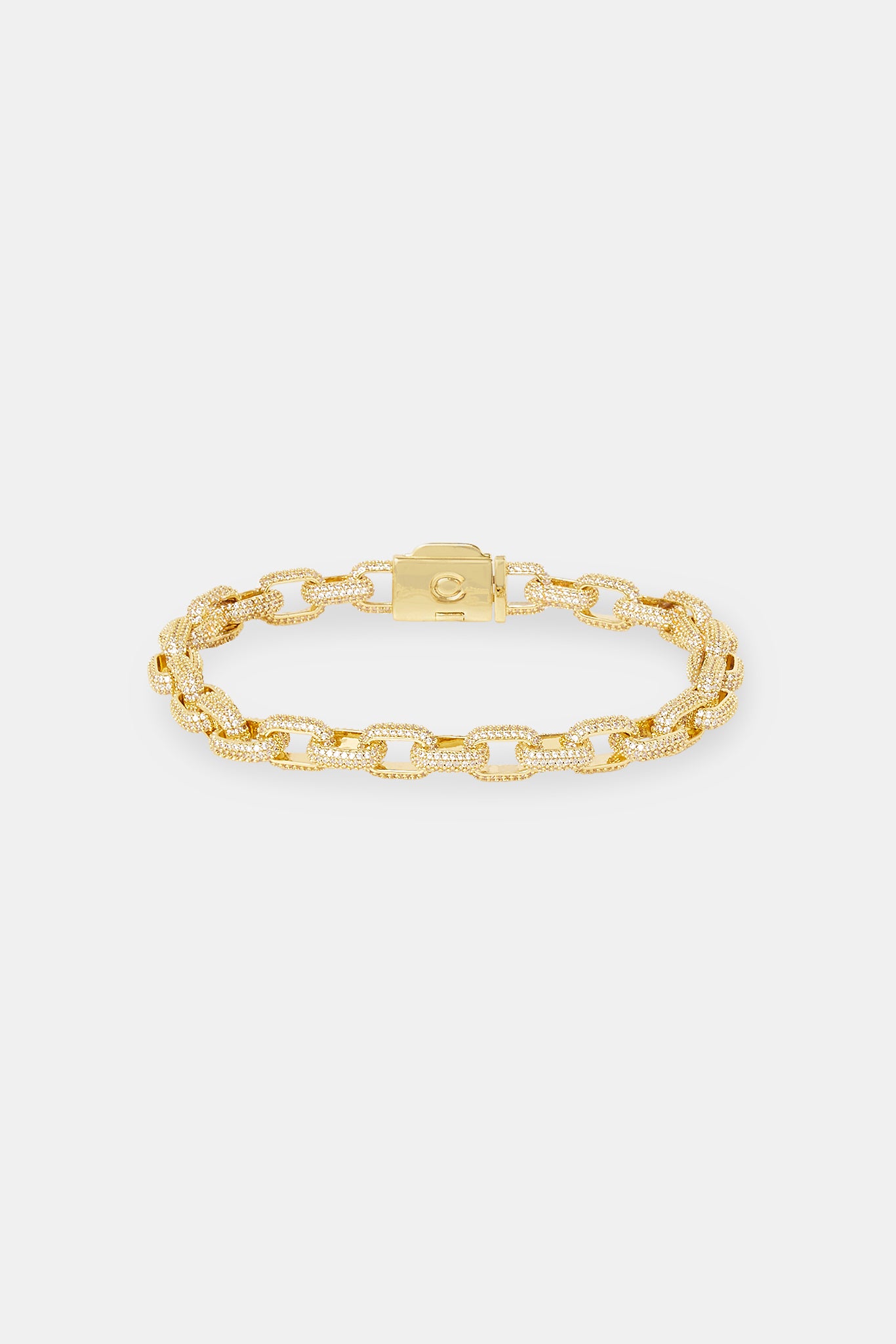 Iced Pave CZ Link Bracelet - 6mm - Gold
