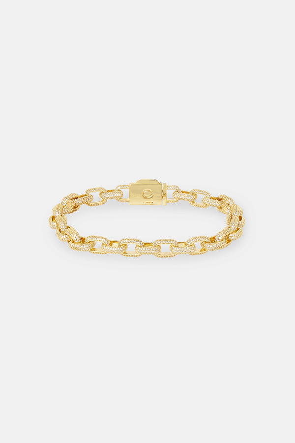 Iced Pave CZ Link Bracelet - 6mm - Gold