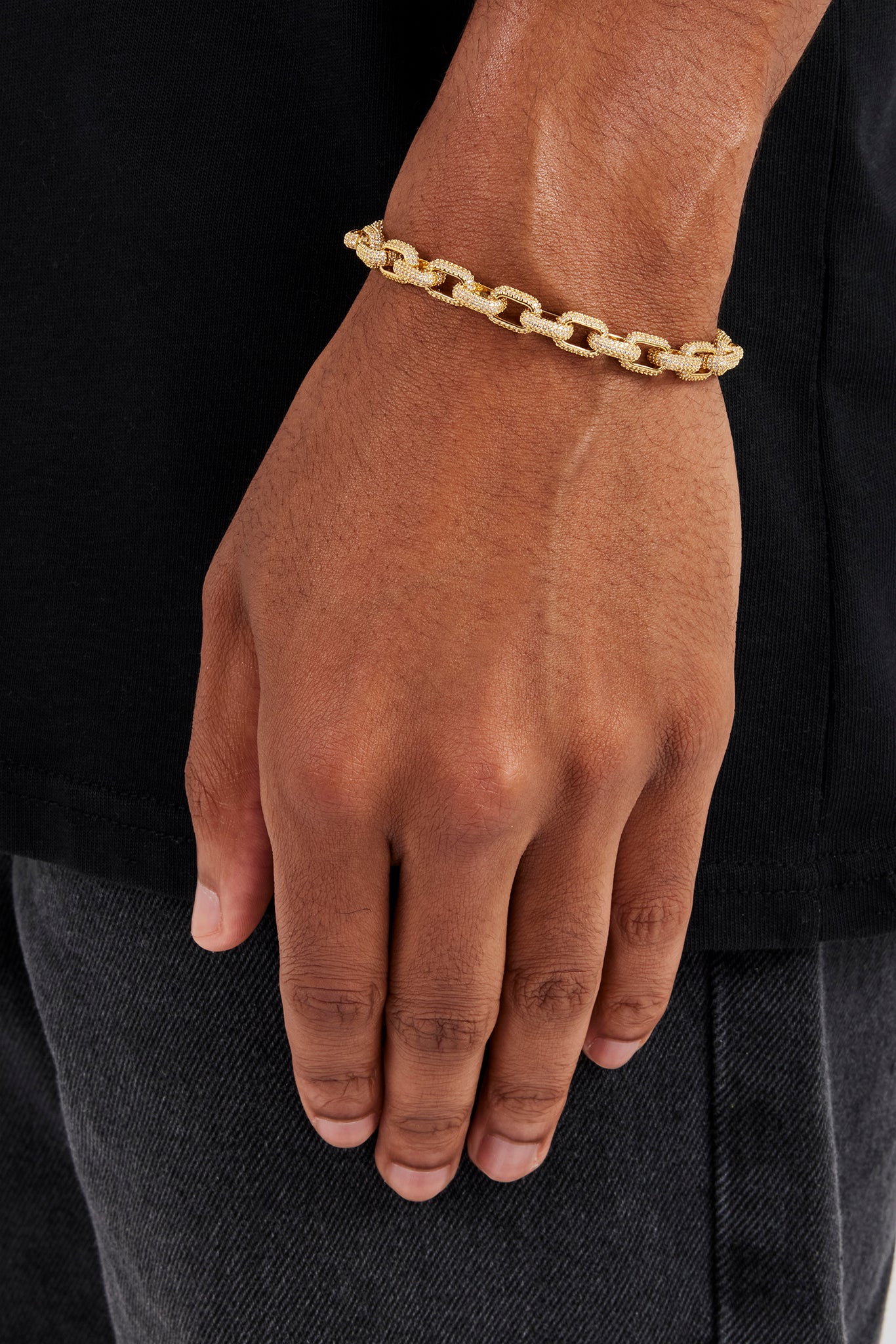 Iced Pave CZ Link Bracelet - 6mm - Gold