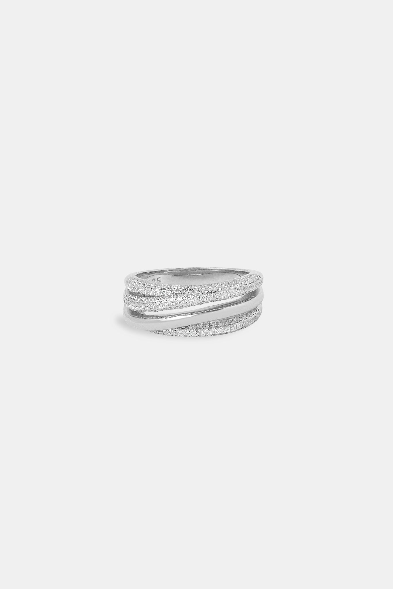 Iced Pave Layered Polished Ring - 8mm - White