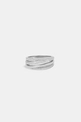 Iced Pave Layered Polished Ring - 8mm - White