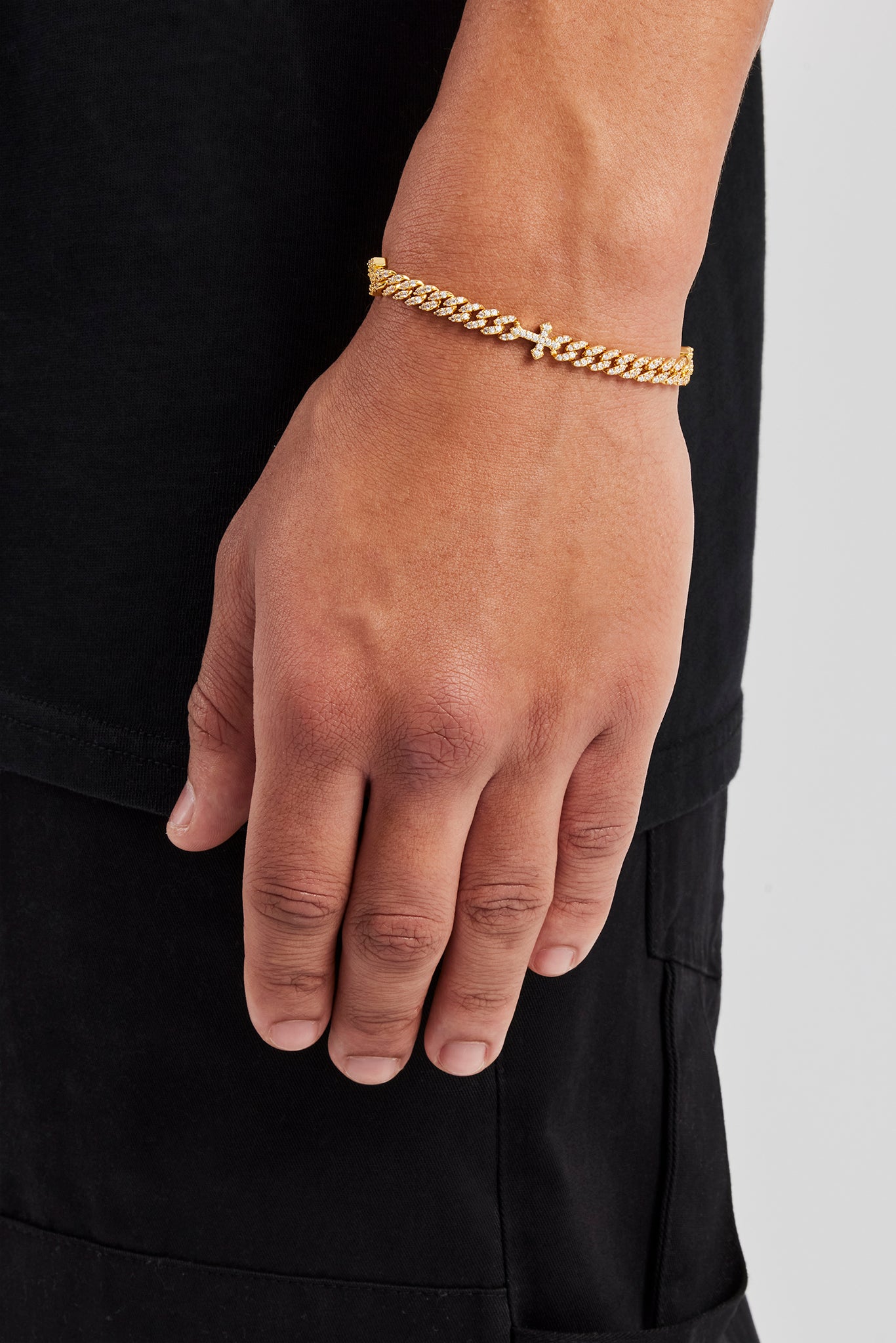 Iced Cross Cuban Bracelet - 5mm - Gold