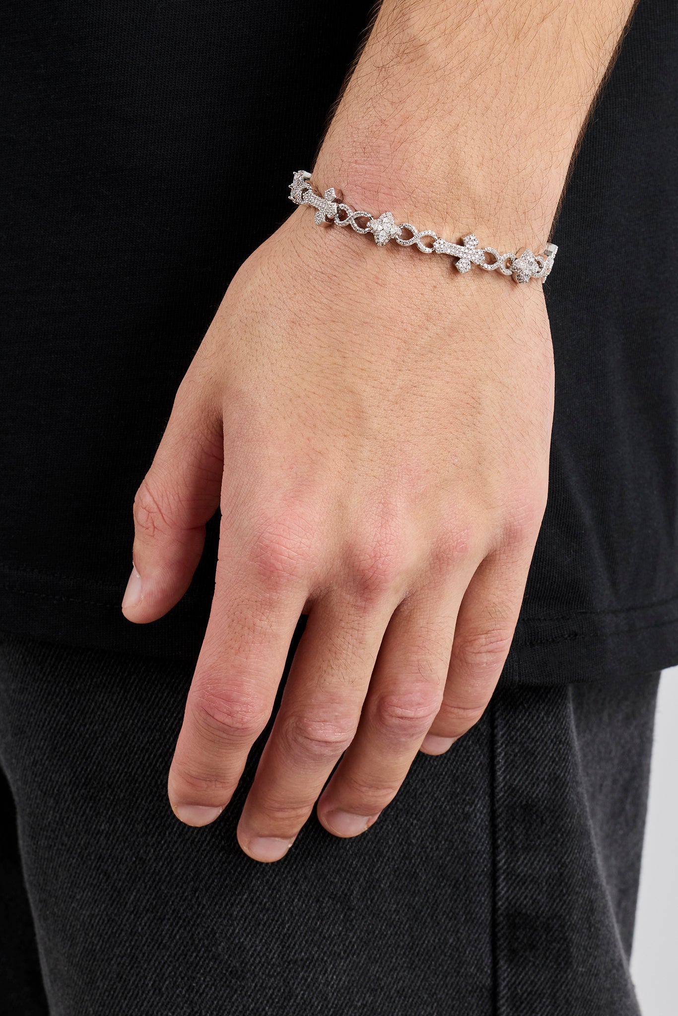 Iced Cross & Motif Infinity Bracelet - 10mm