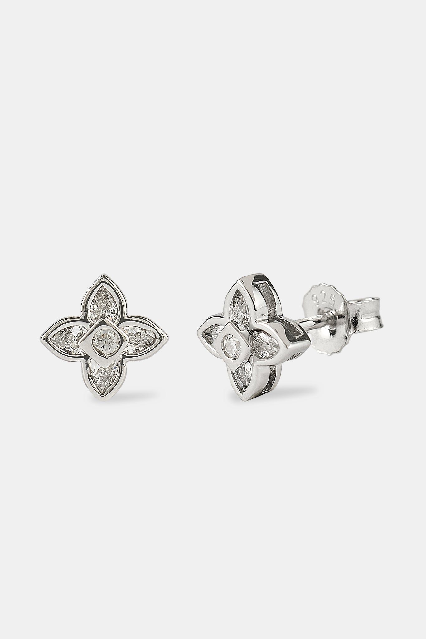 Iced Cross Motif Stone Stud Earrings - 8mm