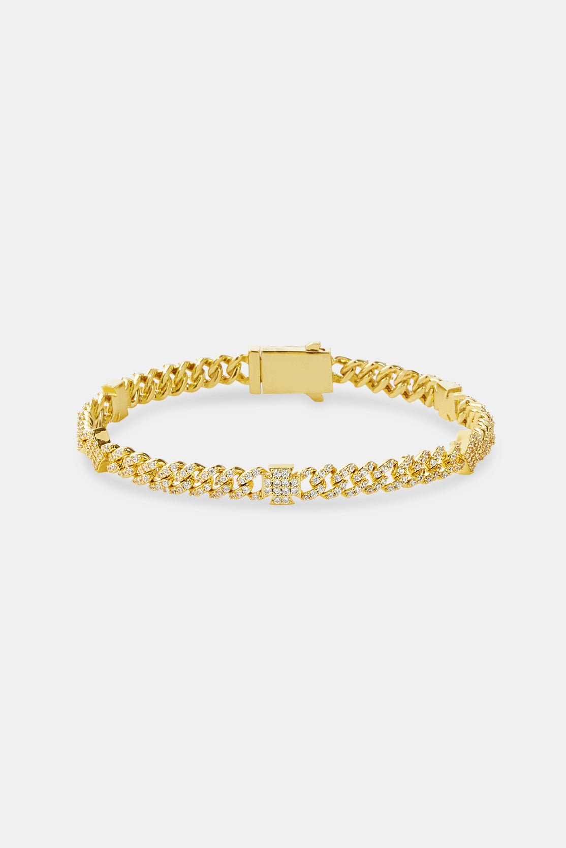 Iced Cross & Star Motif Cuban Bracelet - 6mm - Gold