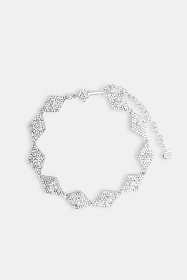 Iced Rhombus Tennis Bracelet - White 10mm