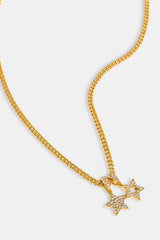 CZ Star & Outline Motif Necklace - 10mm - Gold