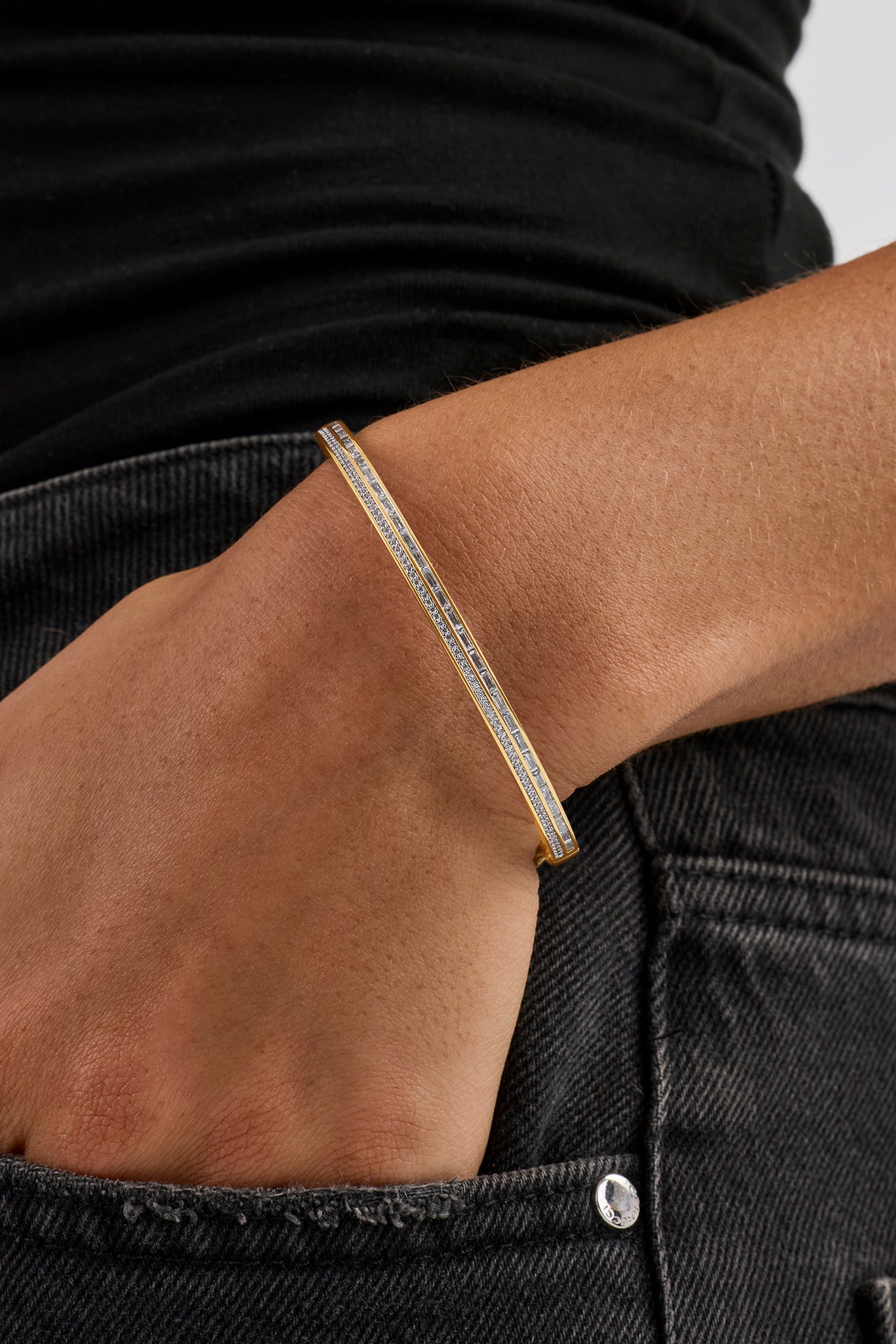 Armreif mit Tennis- und Baguettesteinen (4 mm) – Gold