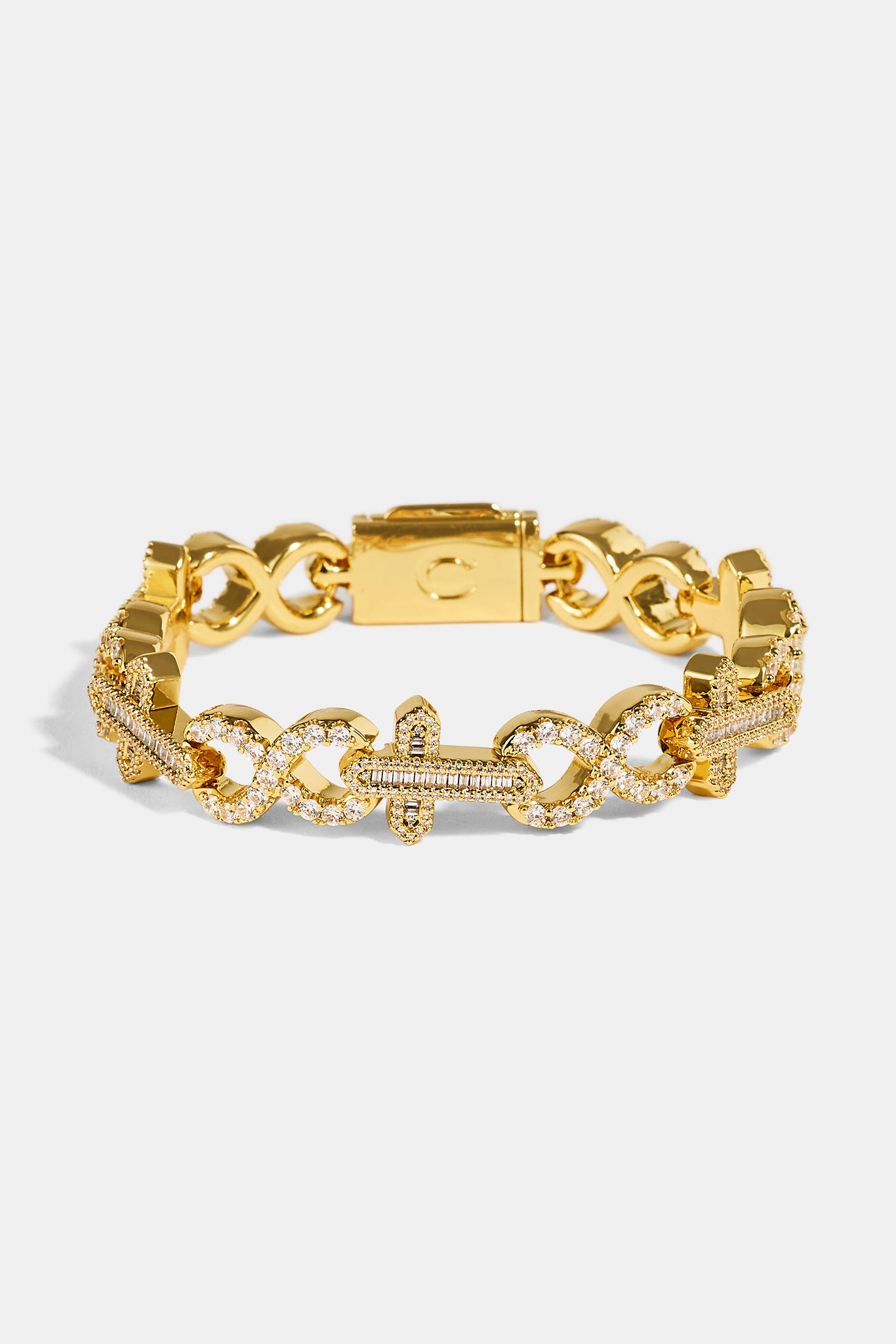 Iced Cross & Infinity Bracelet - 10mm - Gold