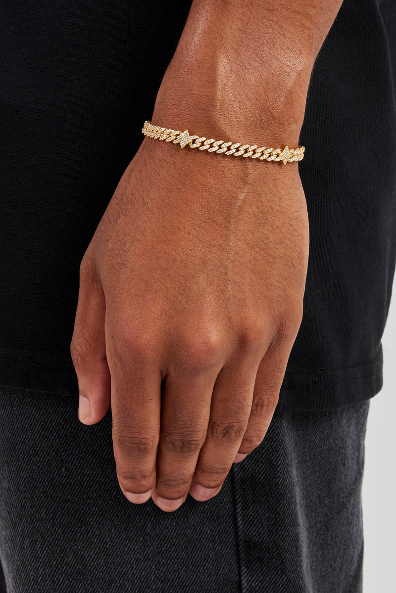 Iced Star Cross Cuban Bracelet - 5mm - Gold