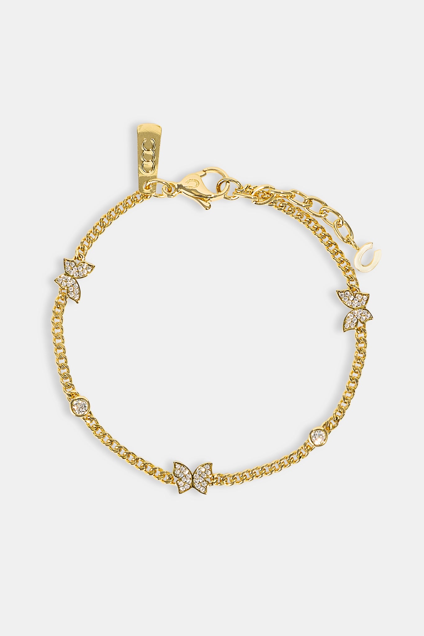 Iced Butterfly Pendant Bracelet - 8mm - Gold