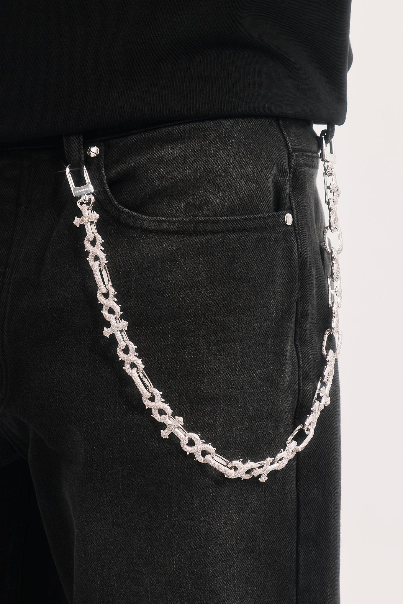 Iced Cross & Infinity Jean Chain - 20mm - White