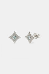 Light Blue Iced Star Motif Stud Earrings - 8mm - White