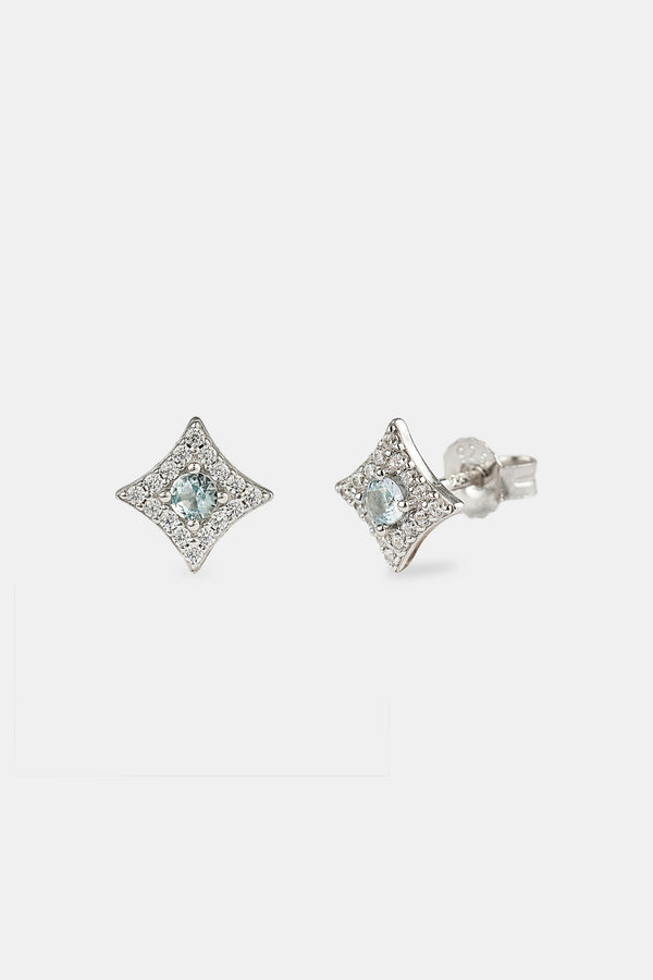 Light Blue Iced Star Motif Stud Earrings - 8mm