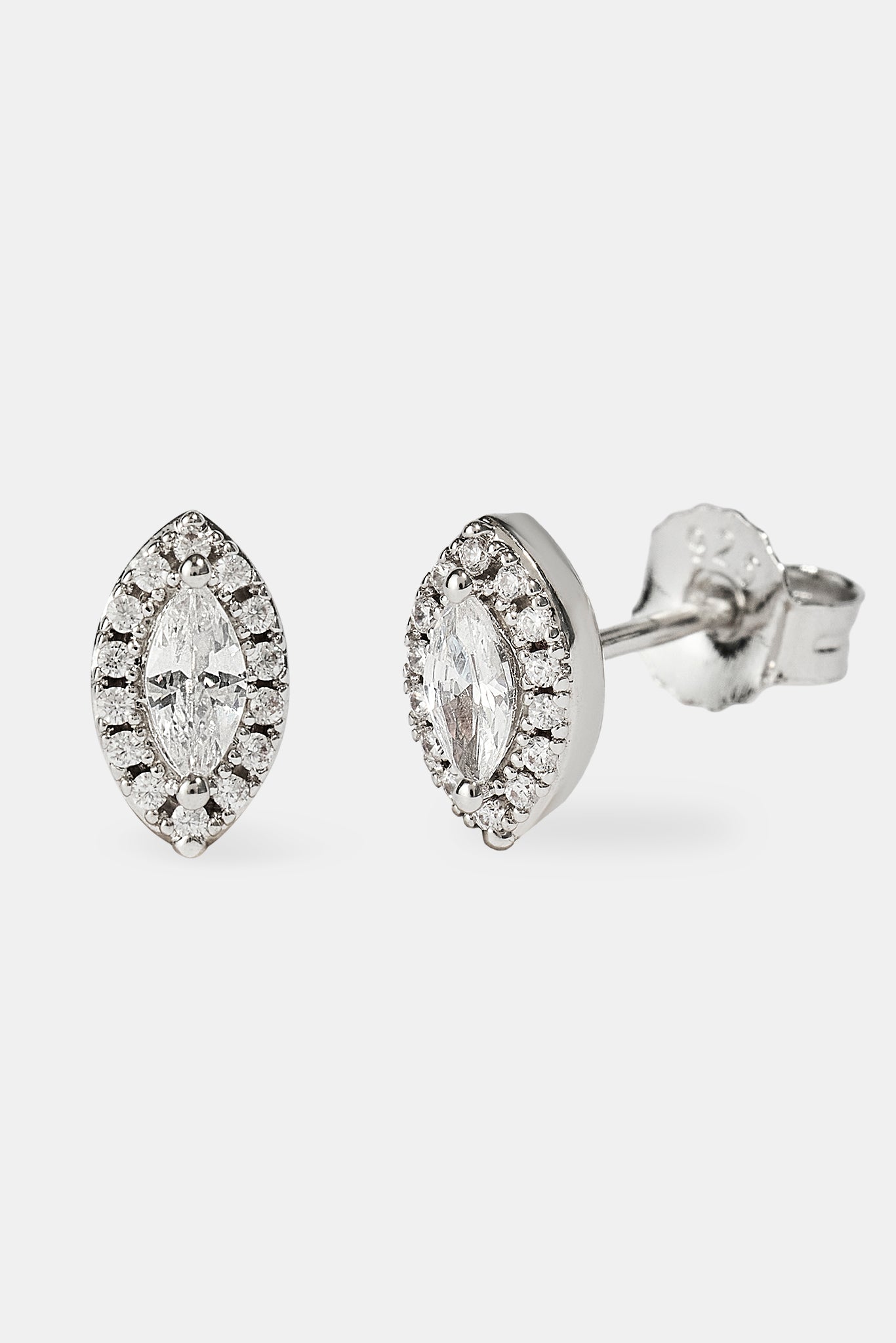 Iced Marquise Stud Earrings - 8mm - White